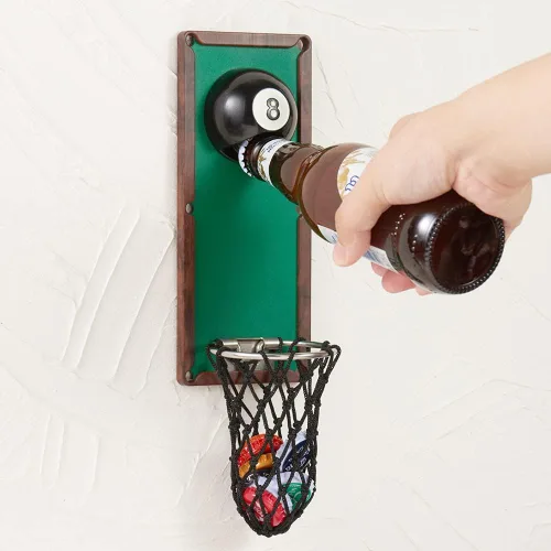 Arola Abrebotellas magnético de bola de billar, abridor de pared de metal extraíble con colector de tapas, regalo de cumpleaños para entusiastas del