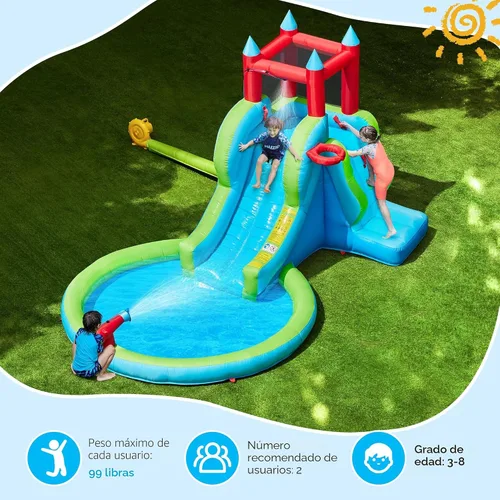 Miniatura 2 de Yaheetech Tobogán acuático inflable para niños, tobogán inflable 5 en 1 para exteriores para niños de 3 a 8 años con cañón de agua, aro