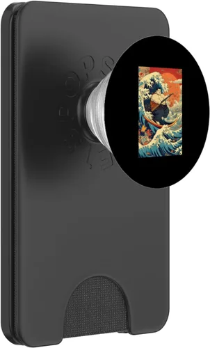 Miniatura 8 de Funny Surfing Sumo Wrestler on Kanagawa Great Wave PopSockets Adhesive PopGrip