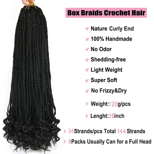 Miniatura 5 de ROSESSEA 6 paquetes de trenzas de ganchillo de 26 pulgadas, trenzas de ganchillo para mujeres, cabello trenzado de ganchillo negro con extremos 1b#