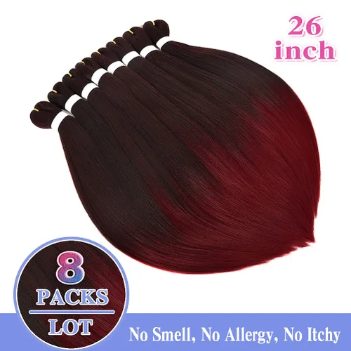 Miniatura 7 de Paquete de 8 extensiones de cabello trenzado Ombre preestirado de 26 pulgadas, 100g/paquete, extensiones de cabello trenzado preestirado premium