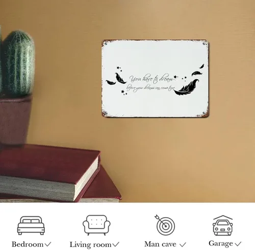 Miniatura 7 de Letrero de metal con cita de amor con frase en inglés "Saying You Have to Dream Before Your Dreams Can Come True Wood Grain Inspiration" Letrero