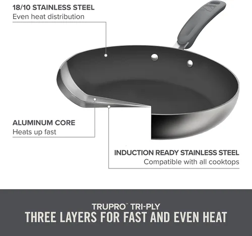 Miniatura 4 de Zakarian x Dash TruPro® Juego de sartenes antiadherentes de acero inoxidable de tres capas, utensilios de cocina duraderos para cocinar todos