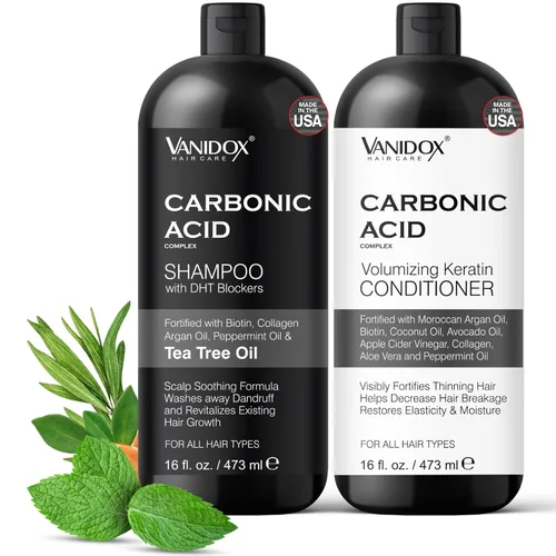 VANIDOX Champú y acondicionador de ácido carbónico para hombres y mujeres, acondicionador hidratante profundo, espesa, suaviza y suaviza el