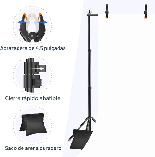Miniatura 5 de EMART - Soporte para telón de fondo de 10x8.5 pies (ancho x alto) para estudio fotográfico, kit de soporte ajustable con 2 barras transversales, 8