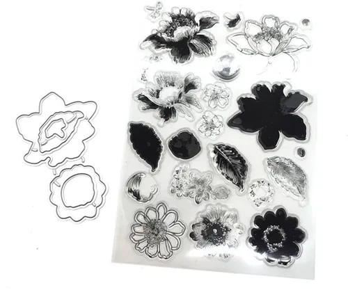 Juego de sellos y troqueles de flores para hacer tarjetas, sellos transparentes y troqueles de corte de metal para álbumes de recortes, suministros