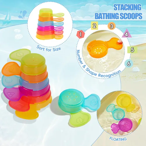 Miniatura 4 de Juguetes de baño para bebés de 1 a 3 años, 11 unidades, juguetes de baño sin moho para niños pequeños de 2 a 4 años con coloridos barcos flotantes