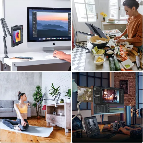 Miniatura 6 de KU XIU Soporte para Tablet de Escritorio, Soporte de Brazo Plegable de Aleación de Aluminio Compatible con iPad 10/9th, iPad 13/12.9/11" M3 M4 M5