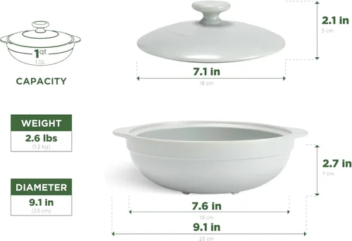 Miniatura 7 de MINH LONG - Horno holandés de porcelana de 1 cuarto de galón con tapa, sin plomo ni cadmio, apto para horno hasta 482 °F, retención de calor, olla