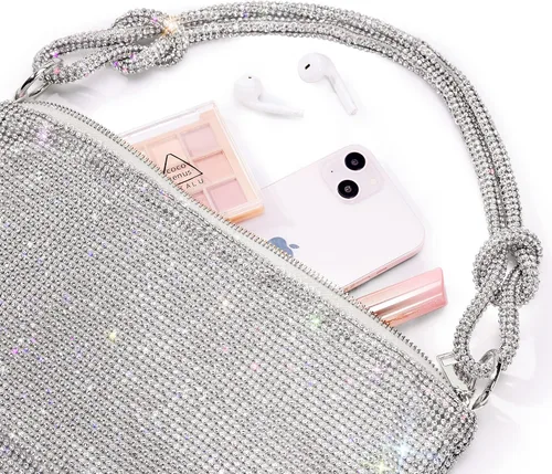 Miniatura 6 de WLLWOO WLLWOO Bolsos de mano con diamantes de imitación para mujer, bolsos de noche elegantes, bolsos cruzados brillantes para fiesta, club, boda