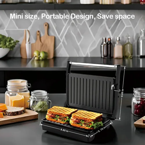 Miniatura 4 de Tamaño pequeño, mini prensa Panini, prensa de sándwich, parrilla Pnini, perfecta para asar sándwiches, bistec, hamburguesas, panini, salchichas