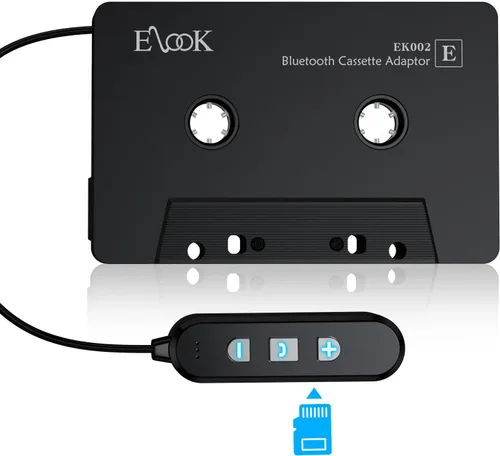 Elook Adaptador de casete a Bluetooth para coche con soporte de tarjeta micro SD/llamada manos libres, receptor de casete Bluetooth 5.1, negro