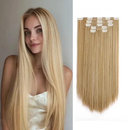 Miniatura 23 de Extensiones de cabello sintético con clip, color burdeos de 18 pulgadas de largo, invisibles, gruesas, extensiones de cabello lacio con clips, 5