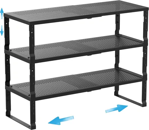 Miniatura 8 de Estante de especias expandible para armario de cocina, estantes de almacenamiento apilables, estantes ajustables para mostrador para armarios, Negro