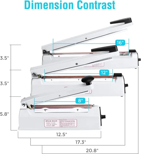 Miniatura 8 de METRONIC Sellador de impulso de 8 pulgadas, máquina selladora térmica manual para bolsas de plástico, selladores de bolsas retráctiles, máquina