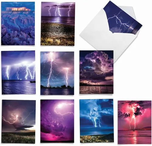 The Best Card Company - Caja de 10 tarjetas para todas las ocasiones en blanco (4 x 5.12 pulgadas) - Tarjetas de paisaje escénico surtidas - Bolts
