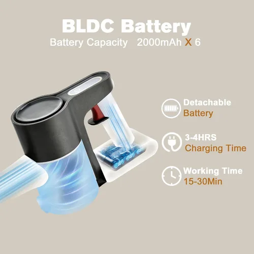 Miniatura 6 de Aspiradora inalámbrica, potente motor sin escobillas, aspiradora ligera 6 en 1, montaje en pared con pantalla LED y luz de mopa de motor para pelo