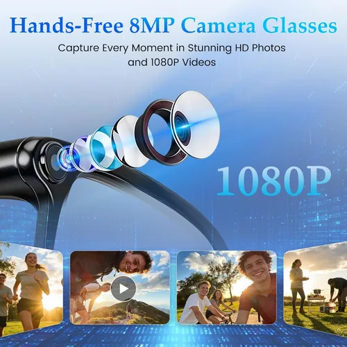 Miniatura 2 de Lentes inteligentes AI con cámara de 8 MP, grabación de video de 1080P y fotos HD para hombres y mujeres, gafas Bluetooth de audio de oído abierto