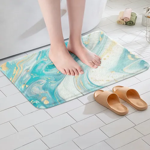 Miniatura 4 de Tapete de baño de mármol azul, para mujeres y niñas, decoración de arte abstracto, lavable a máquina, tapete de baño para baño, dormitorio, bañera