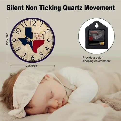 Miniatura 2 de God Bless Texas - Reloj de pared de madera rústico toscano con pilas, silencioso, sin tictac, relojes de pared con números, relojes de pared