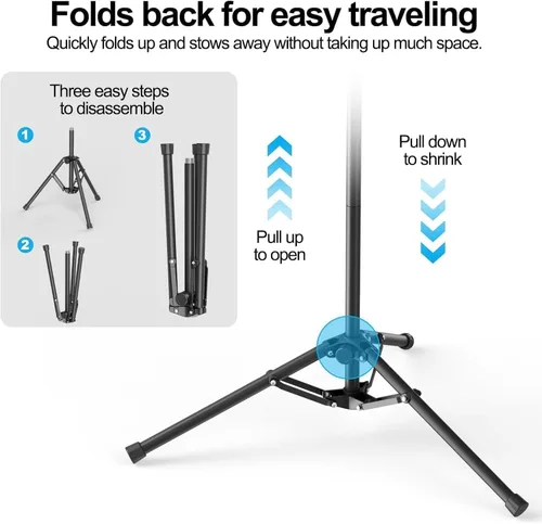 Miniatura 7 de Soporte de micrófono con brazo de brazo, trípode resistente, soporte de suelo ajustable con bolsa de transporte y 2 clips de micrófono para cantar