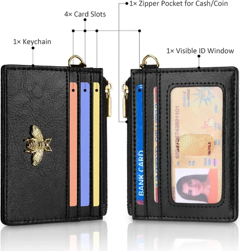 Miniatura 3 de SEAVILIA Tarjetero llavero cartera para mujer con ventana de identificación RFID monedero regalo abeja delgada minimalista pequeña cartera