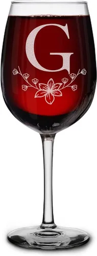 Miniatura 12 de shop4ever Copa de vino con monograma con monograma floral con inicial grabada, copa de vino de 16 onzas, elegante copa de vino de letra B