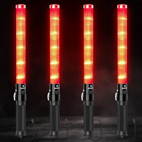 Miniatura 7 de Paquete de 10 varitas de tráfico de señal de 16 pulgadas, varita LED roja de control de tráfico con 3 modos intermitentes, bastón de seguridad