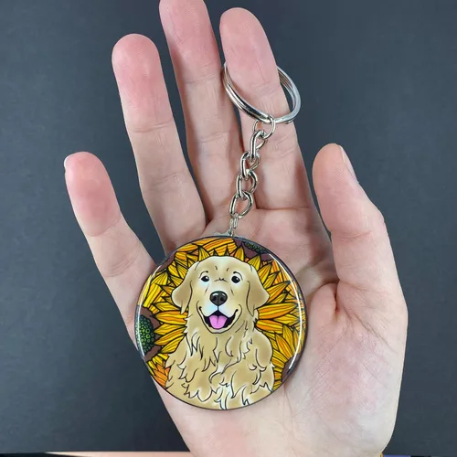 Miniatura 3 de Golden Retriever Sunflower Keychain - Floral Dog Key Ring - Pet Portrait Cartoon Art Gifts & Collectible Accessories