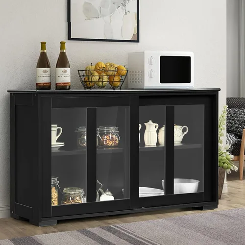 Miniatura 8 de Armario de buffet apilable, moderno aparador de cocina con puerta corrediza de vidrio templado, armario con estante ajustable, mesa de buffet
