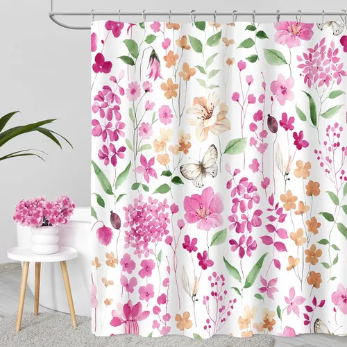 Miniatura 36 de MAYZUS Cortina de ducha con flores azules acuáticas, lindas cortinas de tela con flores para baño, juego de cortinas de tela de aguamarina