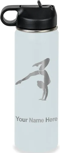 LaserGram Botella de agua personalizada, soporte de mano de gimnasta, acero inoxidable de doble pared aislada al vacío con popote superior, regalo
