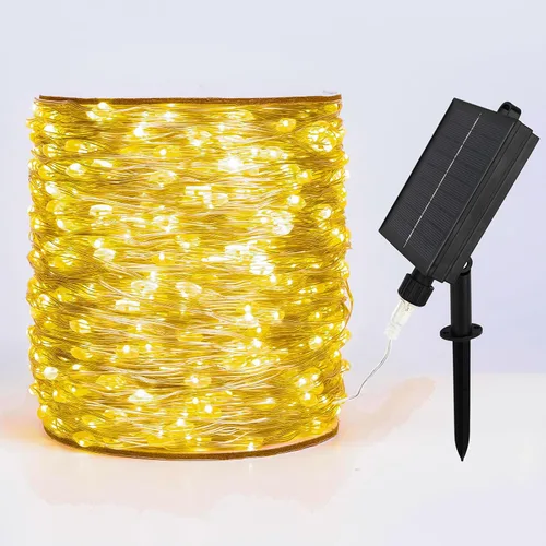 Miniatura 11 de Cadena de luces solares para exteriores, 100 pies, 300 LED, luces solares de hadas impermeables, botón de 8 modos, cadena de luces solares