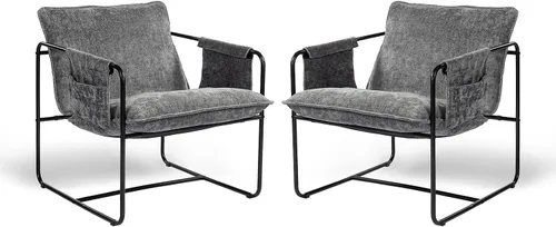 Miniatura 9 de Silla de acento moderna, cómodas sillas de sala de estar con reposabrazos, silla de lectura para dormitorio, silla de metal tapizada de chenilla