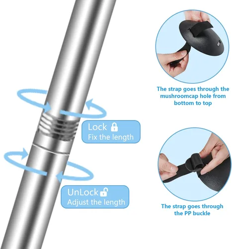 Miniatura 4 de Paquete de 2 postes de soporte para cubierta de barco, postes de soporte ajustables de acero inoxidable resistente con correas, 13.4 a 60.6