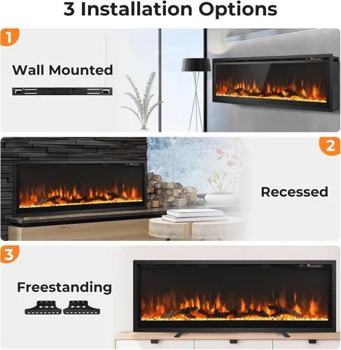 Miniatura 5 de GOFLAME Chimenea eléctrica de 50 pulgadas empotrada/montada en la pared/independiente, calentador eléctrico lineal con control remoto