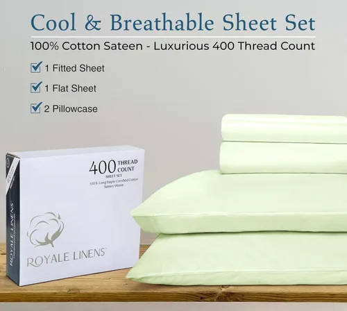 Miniatura 8 de ROYALE LINENS - Juego de sábanas de 400 hilos, 100 % algodón cultivado en EE. UU., 4 piezas, 1 sábana bajera, 1 sábana encimera y 2 fundas de Salvia