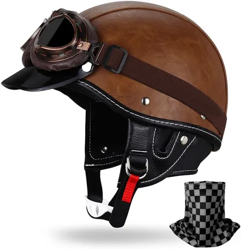 Miniatura 15 de Casco de motocicleta estilo alemán estilo retro medio casco de cuero medio abierto - aprobado por DOT para hombres y mujeres vintage motocicleta
