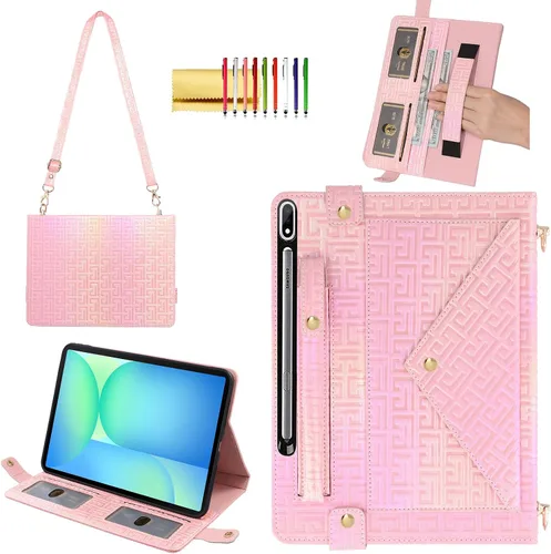Miniatura 26 de Bolso Funda para Samsung Galaxy Tab S10 FE/S9 FE 10.9"/S9/S8/S7 11", Techcircle Folio con Soporte Cruzado, Billetera con Ranura para Lápiz S Pen