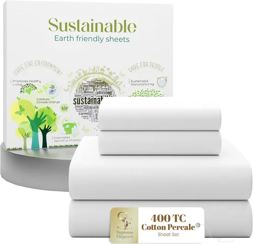 Miniatura 10 de Purity Home - Juego de sábanas 100% algodón de 400 hilos, percal refrescante, con bolsillo profundo elástico, ropa de cama de 3 piezas, lujo