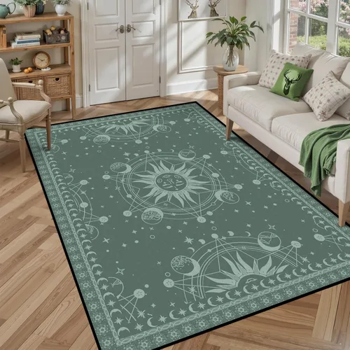 Miniatura 38 de 5' X 7' Alfombra con diseño de sol y luna, alfombras boho celestiales para dormitorio, sala de estar, estilo bohemio, oculto, media luna, solar
