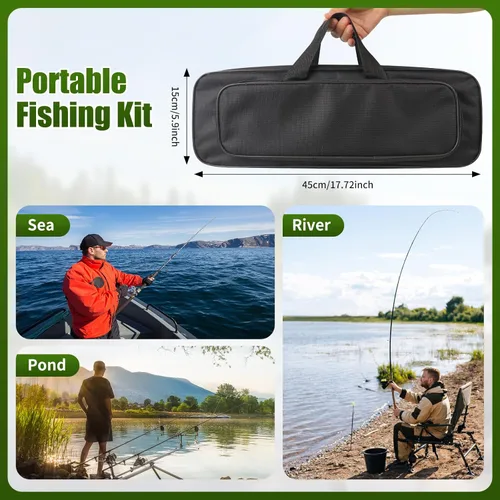 Miniatura 7 de Combo de carrete de caña de pescar, 2 cañas de pesca telescópicas de 6.89 pies, 2 carretes giratorios, juego de alicates de pesca con bolsa de Negro