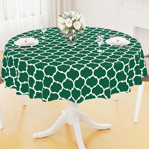 Miniatura 8 de Smiry Mantel redondo de plástico para mesa, mantel de vinilo impermeable con parte trasera de franela para mesas redondas, lavable y a prueba
