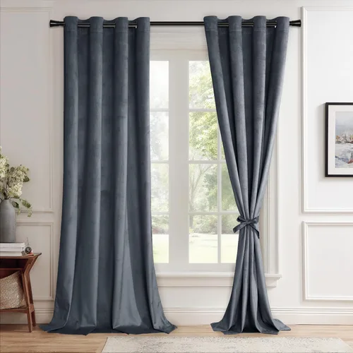 Miniatura 103 de JIUZHEN - Cortinas de terciopelo gris de 63 pulgadas opacas para sala de estar - Cortinas gruesas de terciopelo con ojales para ventana