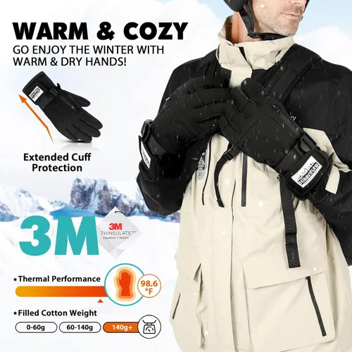 Miniatura 3 de Hikenture Ski Gloves Snow Gloves for Men&Women, 3M Thinsulate Waterproof Snowboard Gloves, Insulated Touchscreen Snowmobile Gloves for Cold Weather