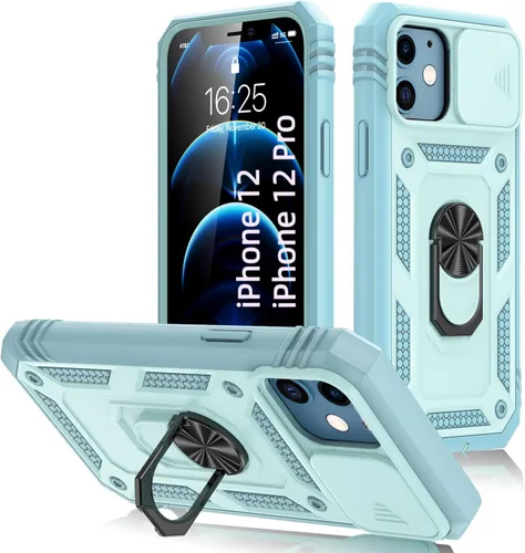 Miniatura 34 de Korecase Funda de protección para iPhone 12 Pro Max Kickstand con cubierta para lente de cámara, deslizante, grado militar, resistente, de doble Rosa