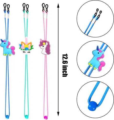 Miniatura 3 de SKYCOOOOL 24 correas para gafas para niños, ajuste de unicornio arcoíris, correas antideslizantes de silicona para gafas, retenedor de gafas