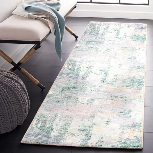 Miniatura 6 de SAFAVIEH Sequoia Collection - Alfombra para pasillo, 2 pies 2 pulgadas x 9 pies, verde y morado, diseño abstracto moderno, no desprende pelusa