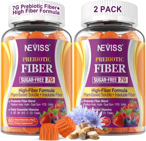 Miniatura 9 de 1 Paquete de Gomitas de Fibra para Adultos con Cáscara de Psyllium, 7G (Fibra Prebiótica Soluble + Insoluble) Diaria con Inulina, FOS, Goma de Guar