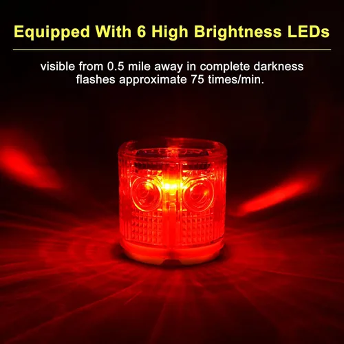 Miniatura 5 de Aolyty Luz de Advertencia Estroboscópica Solar, Base Magnética Fuerte, Intermitente, Superbrillante, 360 Grados, Encendida Automáticamente, Rojo
